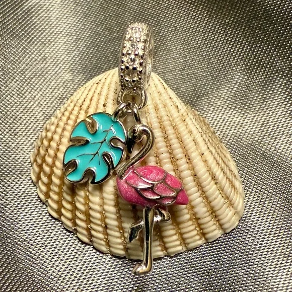 NWT S925 Tropical Flamingo Charm With CZ Accents🦩 Fits Pandora & DIY Jewelry - Picture 1 of 5